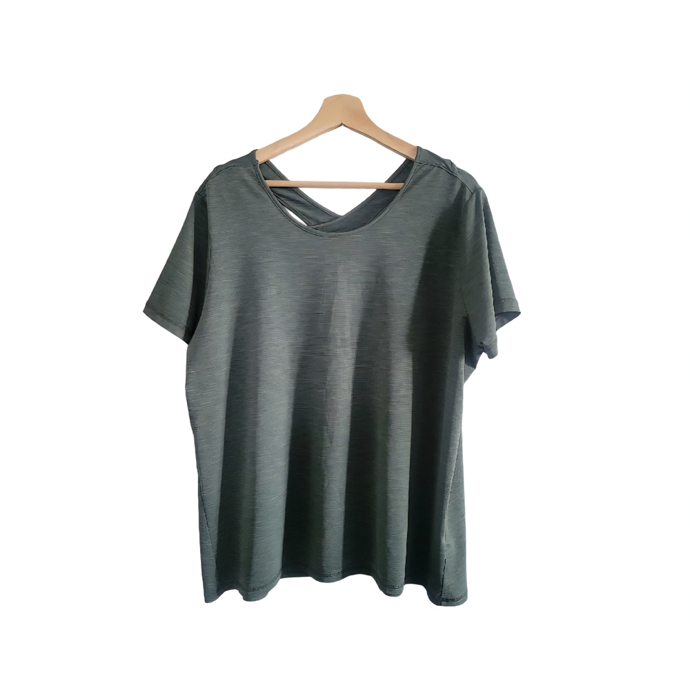 SHAMBHALA Cross Back Keyhole Green Tee - Size XXL